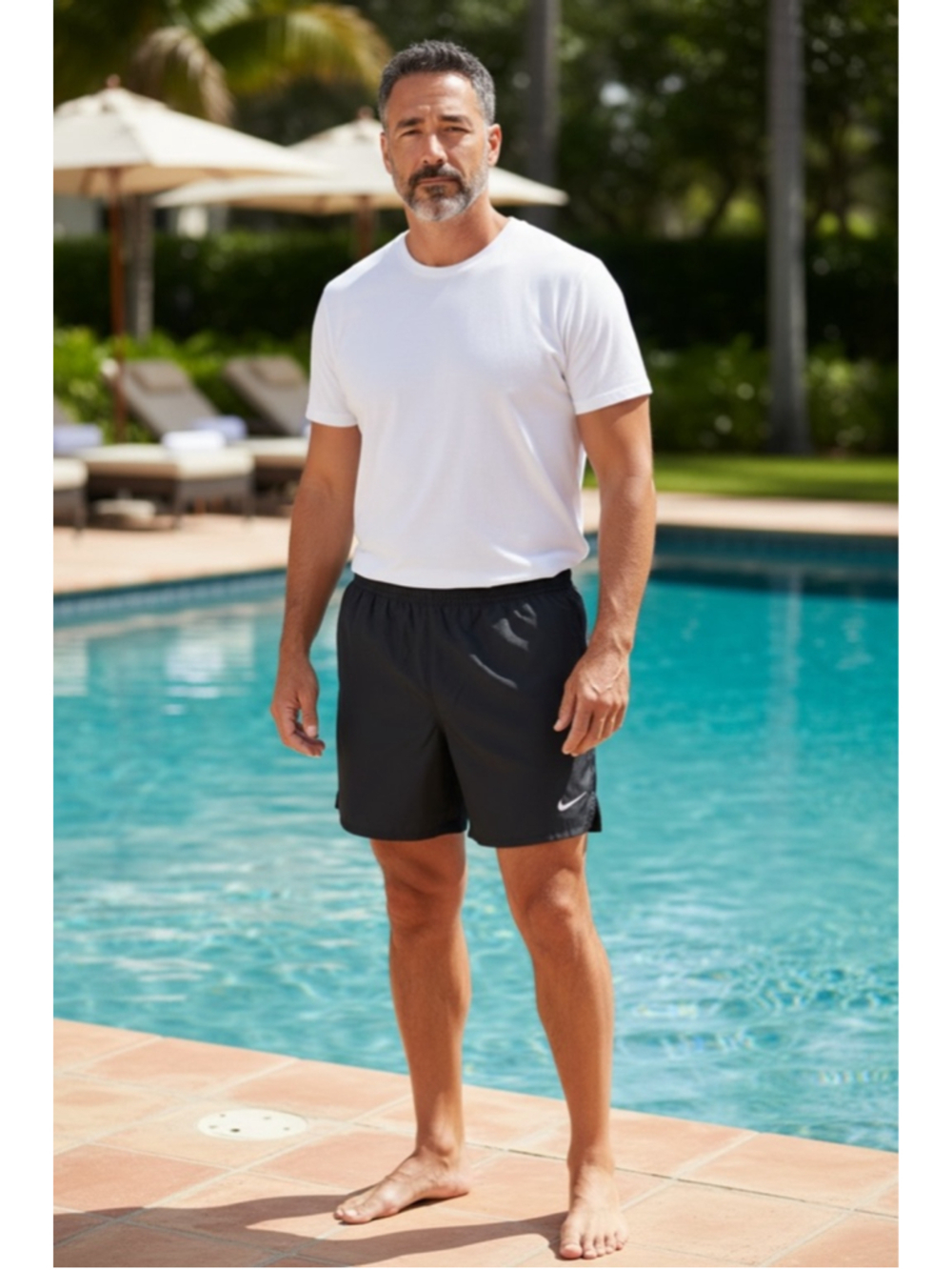 Men's Nike Black swim Athletic Shorts M with White Swoosh 7”